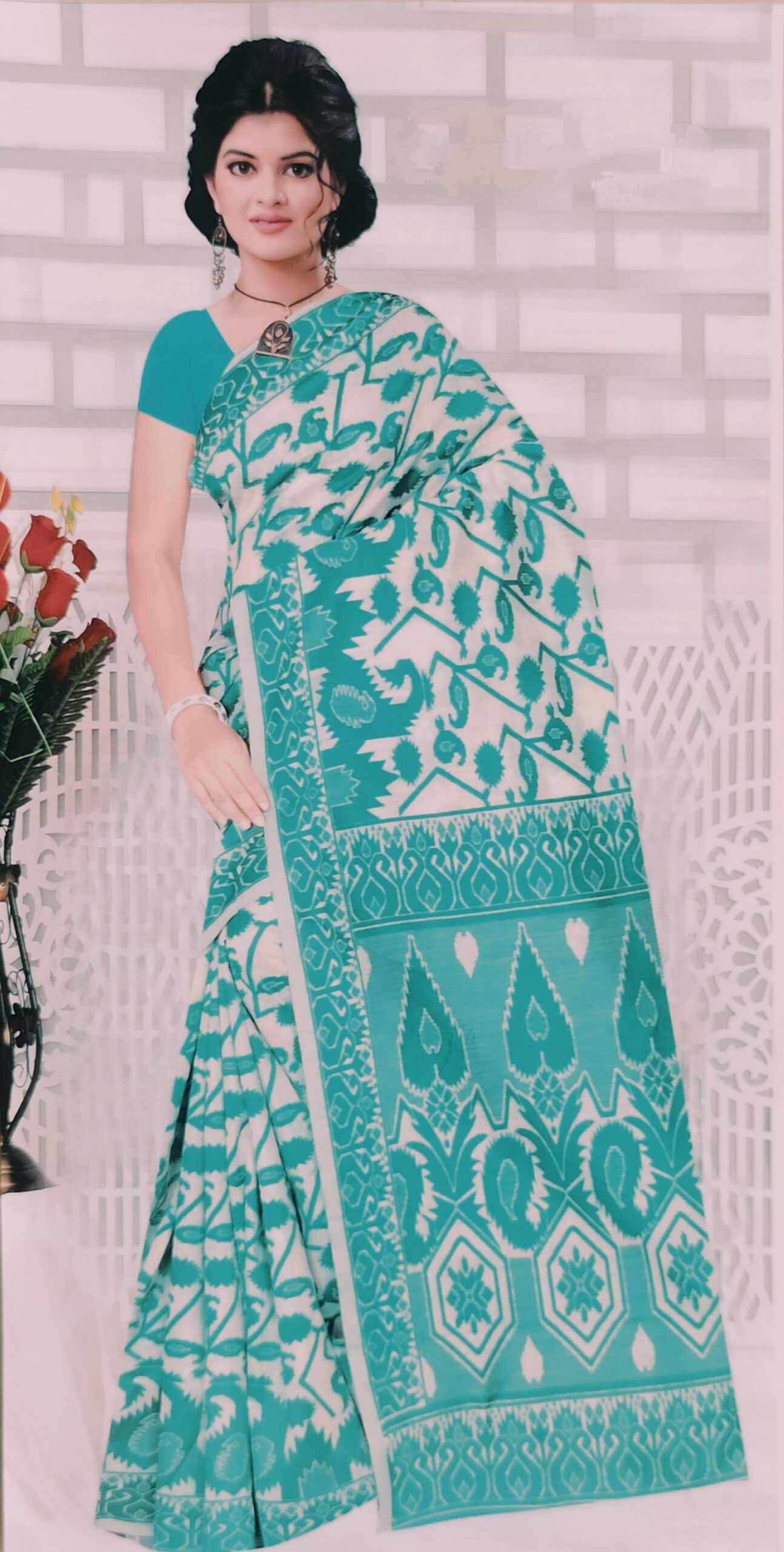 Green White Sarees